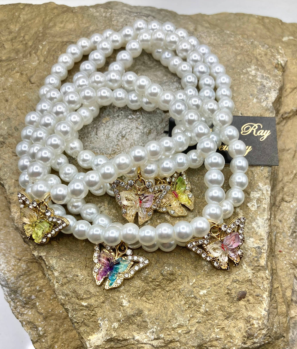 Boho Stacked bracelets with Butterfly Charms