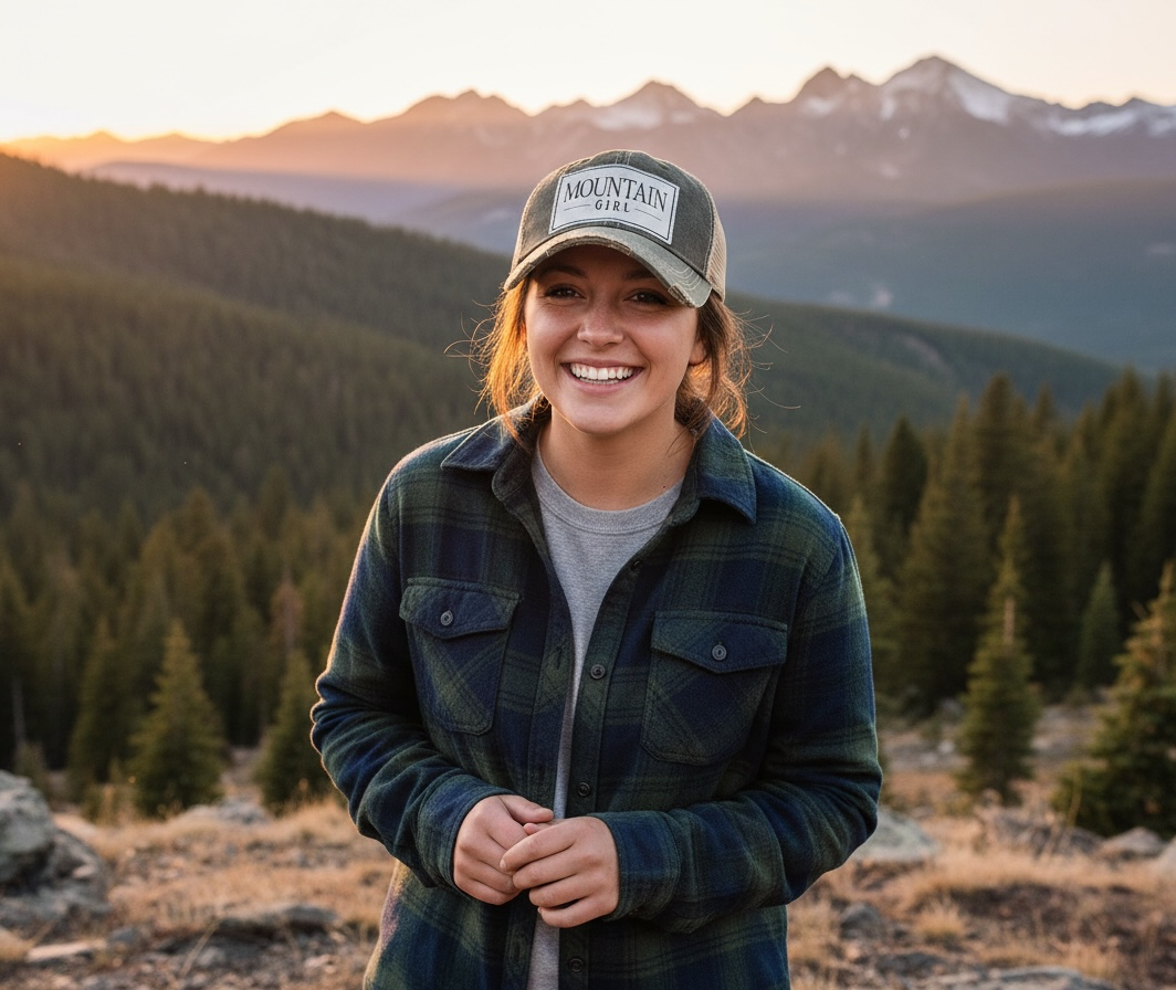 Mountain Girl Distressed Trucker Cap