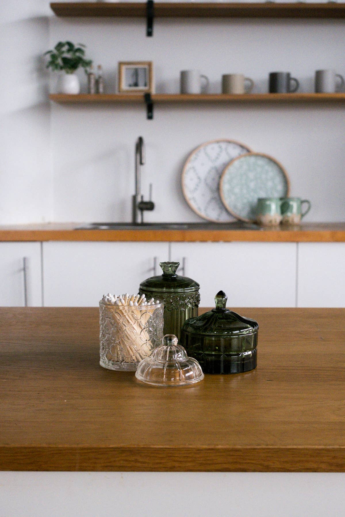 Cottage Bloom Tall Green Vintage Glass Vessel