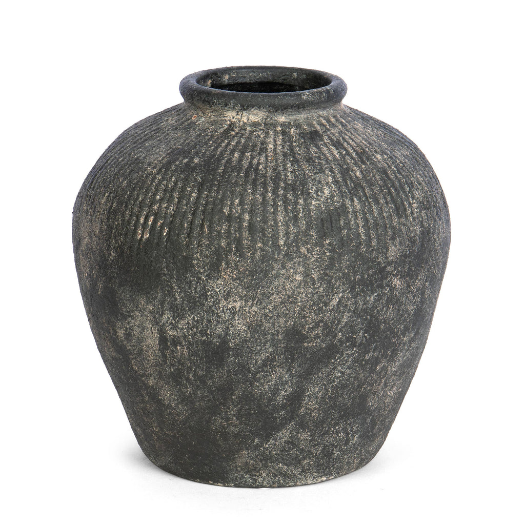 Round Stoneware Style Terracotta Dark Vase 8"