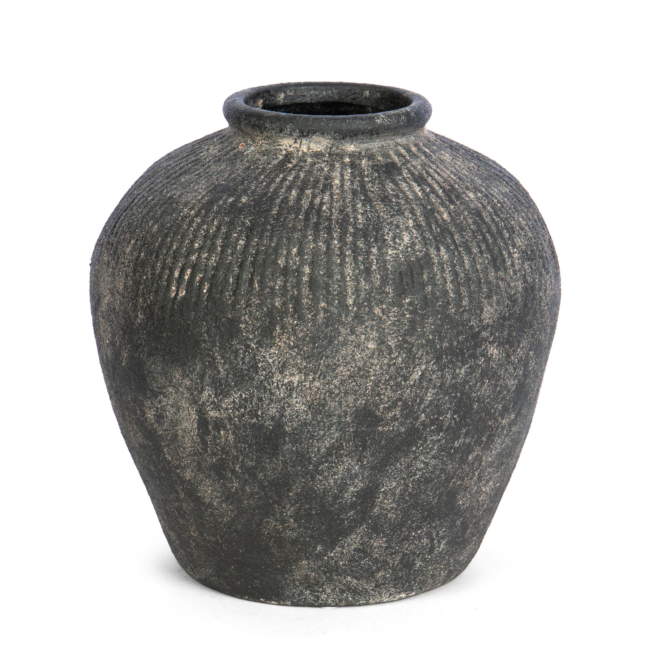 Round Stoneware Style Terracotta Dark Vase 8"