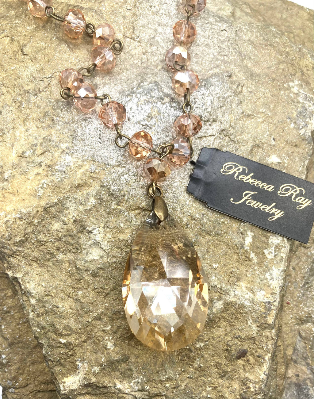 Vintage Crystal Necklace with Crystal Teardrop Charm